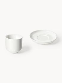 Porcelánové pohárky na espresso s podšálky Nessa, 4 ks, Vysoce kvalitní tvrdý porcelán, glazovaný, Tlumeně bílá, lesklá, Ø 7 cm, V 6 cm, 90 ml