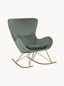 Fauteuil à bascule en velours avec pieds en métal Wing, Velours vert sauge, doré, larg. 76 x prof. 108 cm