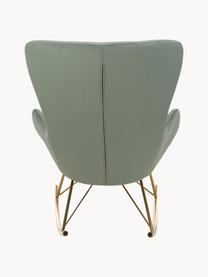 Fauteuil à bascule en velours avec pieds en métal Wing, Velours vert sauge, doré, larg. 76 x prof. 108 cm