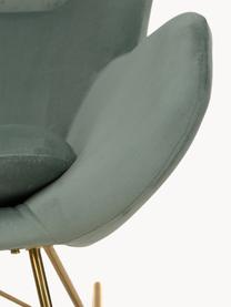 Fauteuil à bascule en velours avec pieds en métal Wing, Velours vert sauge, doré, larg. 76 x prof. 108 cm