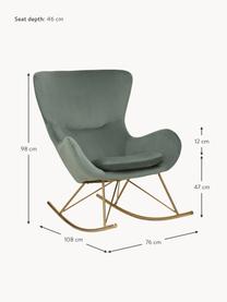 Fluwelen schommelstoel Wing met metalen poten, Bekleding: fluweel (polyester) Met 1, Frame: gegalvaniseerd metaal, Fluweel saliegroen, goudkleurig, B 76 x D 108 cm