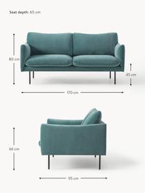 Samt-Sofa Moby (2-Sitzer), Bezug: Samt (Hochwertiger Polyes, Gestell: Massives Kiefernholz, Samt Petrol, B 170 x T 95 cm