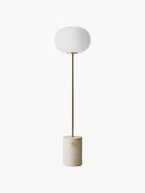 Dimbare vloerlamp JWDA met travertijn voet, Lampenkap: opaalglas, Frame: gecoat metaal, Lampvoet: travertijn, Beige, travertijn look, goudkleurig, H 150 cm