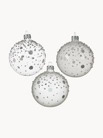 Mundgeblasene Weihnachtskugeln Dotty, 6er-Set, Glas, Weiss, Silberfarben, Ø 8 cm
