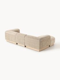 Modulares Sofa Natalie (3-Sitzer) aus Teddy-Bouclé mit Hocker, Bezug: Teddy-Bouclé (100 % Polye, Gestell: mitteldichte Holzfaserpla, Sockel: Massives Buchenholz, lack, Teddy-Bouclé Beige, helles Buchenholz, B 283 x T 197 cm