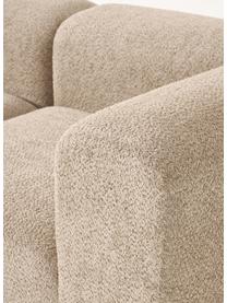 Modulares Sofa Natalie (3-Sitzer) aus Teddy-Bouclé mit Hocker, Bezug: Teddy-Bouclé (100 % Polye, Gestell: mitteldichte Holzfaserpla, Sockel: Massives Buchenholz, lack, Teddy-Bouclé Beige, helles Buchenholz, B 283 x T 197 cm