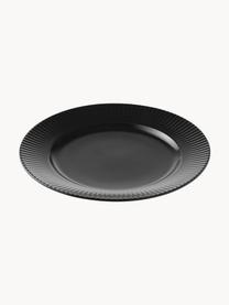 Platos postre con relieves Groove, 4 uds., Gres, Negro, Ø 21 x Al 1 cm