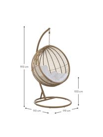 Fotel wiszący z metalową ramą Round, Brązowy, biały, S 119 x W 193 cm