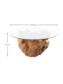 Stolik kawowy z drewna i szkła Root, Blat: szkło, Stelaż: drewno naturalne, Brązowy, transparentny, Ø 100 x W 45 cm