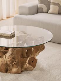 Tavolino da salotto in legno e vetro Root, Struttura: legno, Marrone trasparente, Ø 100 x Alt. 45 cm