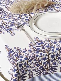 Mantel con estampado floral Jasmine, 100% algodón, Azul oscuro, Off White, marrón, De 6 a 8 comensales (An 150 x L 250 cm)
