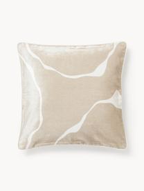 Housse de coussin en velours Seraphina, Velours (51 % coton, 49 % viscose), Beige clair, blanc, larg. 50 x long. 50 cm