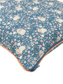 Housse de coussin 45x45 imprimé fleurs Riti, 100 % coton bio, certifié GOTS, Bleu, beige, rose, larg. 45 x long. 45 cm