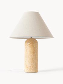 Grosse Tischlampe Gia mit Marmorfuss, Lampenschirm: 80% Baumwolle, 20% Leinen, Beige, marmoriert, Ø 46 x H 60 cm