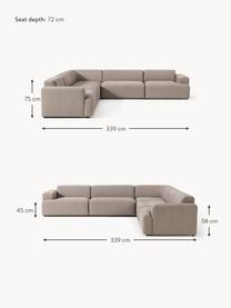 Sofa narożna XL Melva, Tapicerka: 100% poliester Dzięki tka, Stelaż: lite drewno sosnowe i świ, Nogi: tworzywo sztuczne Ten pro, Greige tkanina, S 339 x G 339 cm