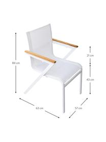 Krzesło ogrodowe z podłokietnikami Mexico, 2 szt., Stelaż: aluminium lakierowane, Biały, drewno tekowe, S 57 x G 63 cm