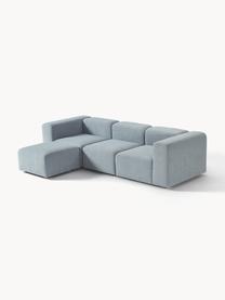 Sofá modular bouclé Lena (4 plazas), con reposapiés, Tapizado: Bouclé (93% poliéster, 6%, Estructura: madera de pino, contracha, Patas: plástico, Bouclé azul claro, An 284 x F 181 cm