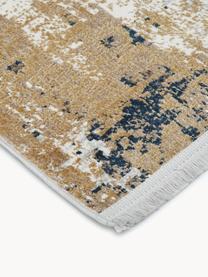 Tapis soyeux à poils ras et franges Verona, Beige, brun, bleu foncé, larg. 80 x long. 150 cm (taille XS)