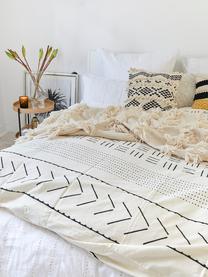 Funda de almohada de algodón Kohana, estilo boho, Blanco crema, negro, An 45 x L 85 cm