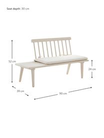 Banc pour enfants avec coussin d'assise Vimmerby, Bois de pin, tissu blanc crème, larg. 90 x prof. 39 cm