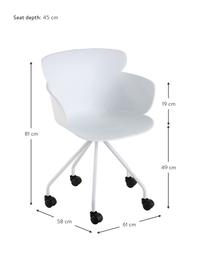Kunststoffen bureaustoel Eva met wieltjes, Kunststof (PP), Wit, B 61 x D 58 cm
