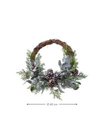 Couronne de Noël Lavinia, Plastique, pommes de pin, eucalyptus, Vert foncé, brun, blanc, Ø 40 x haut. 15 cm