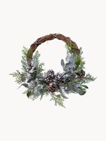 Couronne de Noël Lavinia, Plastique, pommes de pin, eucalyptus, Vert foncé, brun, blanc, Ø 40 x haut. 15 cm