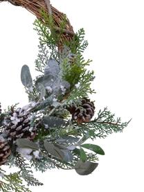 Couronne de Noël Lavinia, Plastique, pommes de pin, eucalyptus, Vert foncé, brun, blanc, Ø 40 x haut. 15 cm
