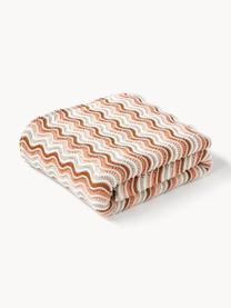 Plaid en tricot Emilio, 100 % coton, Beige, terracotta, rose saumon, larg. 130 x long. 170 cm