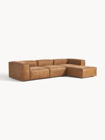 Modulares Sofa Lennon (4-Sitzer) aus recyceltem Leder mit Hocker, Bezug: Recyceltes Leder (70 % Le, Gestell: Massives Holz, Sperrholz, Füße: Kunststoff Dieses Produkt, Leder Braun, B 327 x T 207 cm