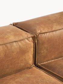 Modulares Sofa Lennon (4-Sitzer) aus recyceltem Leder mit Hocker, Bezug: Recyceltes Leder (70 % Le, Gestell: Massives Holz, Sperrholz, Füße: Kunststoff Dieses Produkt, Leder Braun, B 327 x T 207 cm