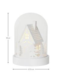 LED lichtobject House, batterij-aangedreven, MDF, kunststof, glas, Wit, transparant, Ø 13 cm, H 18 cm