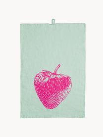 Ľanová utierka Strawberry, 100 % ľan, Mätovozelená, ružová, Š 50 x D 70 cm