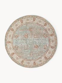 Tapis rond vintage chenille tissé main Rimini, Vert turquoise, beige, brun, Ø 120 cm (taille S)