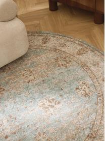 Tapis rond vintage chenille tissé main Rimini, Vert turquoise, beige, brun, Ø 120 cm (taille S)