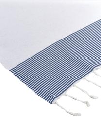 Fouta rayé à franges Ibiza, 100 % coton, Blanc, bleu, larg. 100 x long. 200 cm