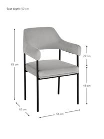 Silla con reposabrazos de terciopelo Zoe, Tapizado: terciopelo (poliéster) Al, Estructura: metal con pintura en polv, Terciopelo gris, An 56 x F 62 cm