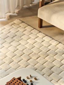 Tapis tissé à la main avec surface texturée Adley, 78 % laine, 20 % coton, 2 % polyester

Les tapis en laine peuvent perdre des fibres lors des premières semaines et des peluches peuvent se former, ce phénomène est naturel et diminue à mesure de votre usage et du temps, Blanc crème, larg. 80 x long. 150 cm (taille XS)