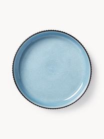 Platos hondos con relieve Bora, 4 uds., Cerámica esmaltada, Azul claro brillante, negro mate, Ø 22 cm