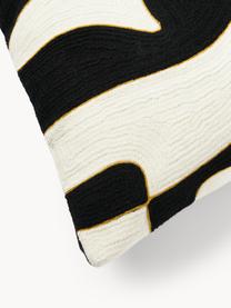 Housse de coussin 50x50 avec motif abstrait Kobe, Blanc cassé, noir, jaune moutarde, larg. 50 x long. 50