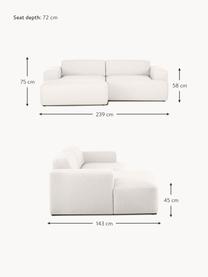 Divano angolare 3 posti Melva, Rivestimento: 100% poliestre Il rivesti, Struttura: pino massiccio, certifica, Tessuto bianco latte, Larg. 239 x Prof. 143 cm, chaise-longue a sinistra