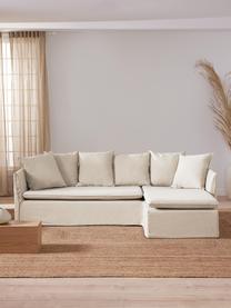 Sofa narożna Mila (3-osobowa), Tapicerka: 100% poliester Dzięki tka, Stelaż: drewno sosnowe, płyta pil, Beżowa tkanina, S 230 x W 85 cm, prawostronna