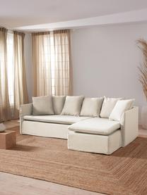 Sofa narożna Mila (3-osobowa), Tapicerka: 100% poliester Dzięki tka, Stelaż: drewno sosnowe, płyta pil, Beżowa tkanina, S 230 x W 85 cm, prawostronna