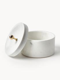 Marmor-Schmuckkästchen Selina mit Deckel, Marmor, Metall, Weiß, marmoriert, Gold, Ø 15 x H 11 cm