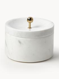 Marmor-Schmuckkästchen Selina mit Deckel, Marmor, Metall, Weiss, marmoriert, Gold, Ø 15 x H 11 cm