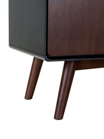 Credenza bassa retrò con finitura in noce Juju, Piedini: legno massello di frassin, Marrone, nero, Larg. 150 x Alt. 53 cm