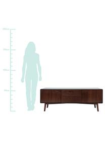 Retro tv-meubel Juju met walnoothoutfineer, Poten: gebeitst massief eikenhou, Bruin, zwart, 150 x 53 cm