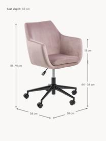 Fluwelen bureaustoel Nora, in hoogte verstelbaar, Bekleding: polyester (fluweel), Frame: gepoedercoat metaal, Fluweel roze, B 58 x D 58 cm