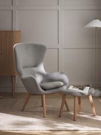 Fauteuil à oreilles avec pieds en bois Wing, Tissu gris, bois clair, larg. 77 x prof. 89 cm