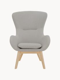 Fauteuil à oreilles avec pieds en bois Wing, Tissu gris, bois clair, larg. 77 x prof. 89 cm